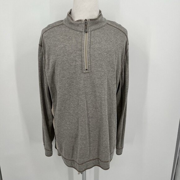 Tommy Bahama Reversible Mens Pullover 1/4 Zip Sweater XL Extra Large Beige & Gra - Picture 6 of 10